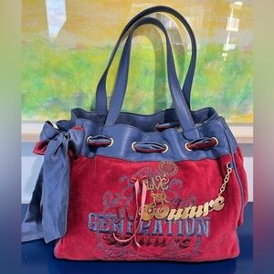 Juicy Couture Generation Daydreamer Tote Bag Velvet Purse Red Blue Vintage Y2K